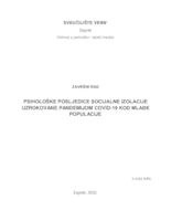 Psihološke posljedice socijalne izolacije uzrokovane pandemijom COVID-19 kod mlađe populacije