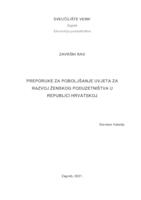 prikaz prve stranice dokumenta Preporuke za poboljšanje uvjeta za razvoj ženskog poduzetništva u Republici Hrvatskoj